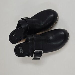 Paige wood clogs with black leather uppers